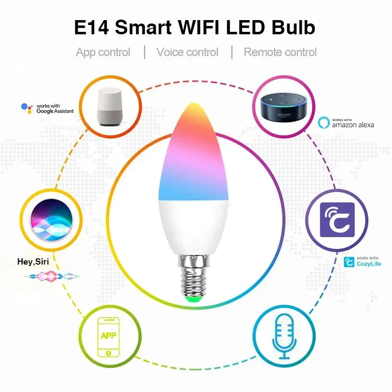 EWelink-Lampe Bougie LED Intelligente à Intensité Variable, Ampoules Wifi, Commande Vocale, Chambre et Salon, RVB, 100-240V, 3000-6000K, E14