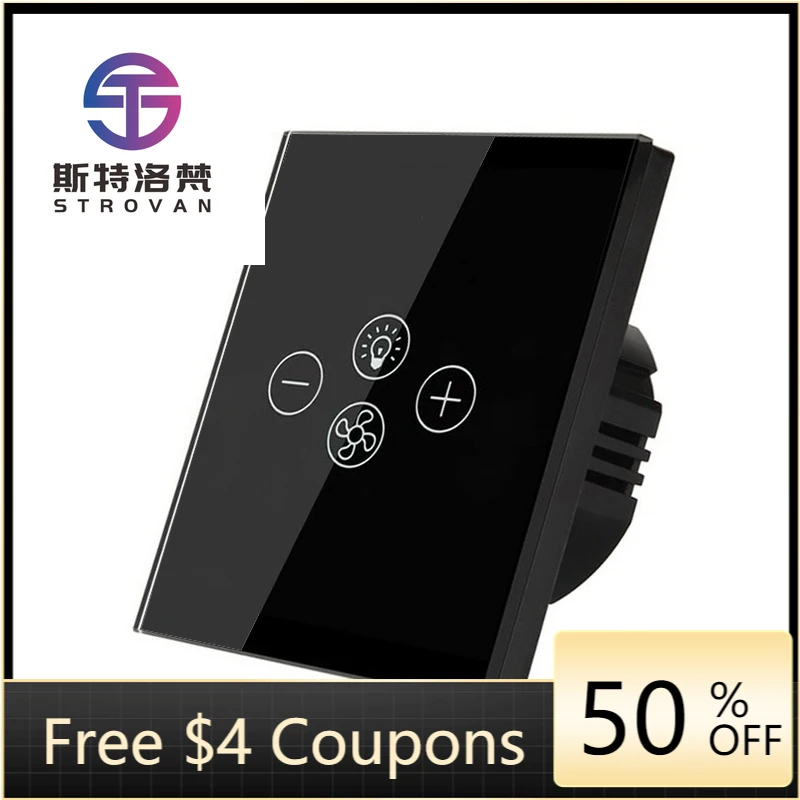 STLF Real-time Status Displays Wifi Control Smart Dimmer Switch Glass Panel Fan Control Switch
