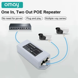 1to2 Port POE Extender Tools Lightning Protection Function IEEE 802.3af/at Standard 48V for NVR IP Camera POE Extend 100 Meters