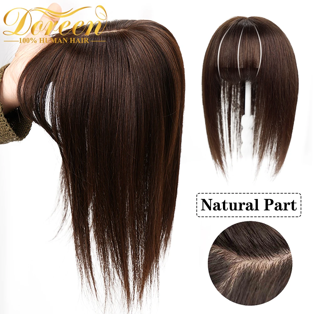 

Doreen13*13cm 10" 12" 16" Topper Hair Piece with Bangs 100% Real Remy Human Hair Topper for Women with Thin Hair Natural Brown