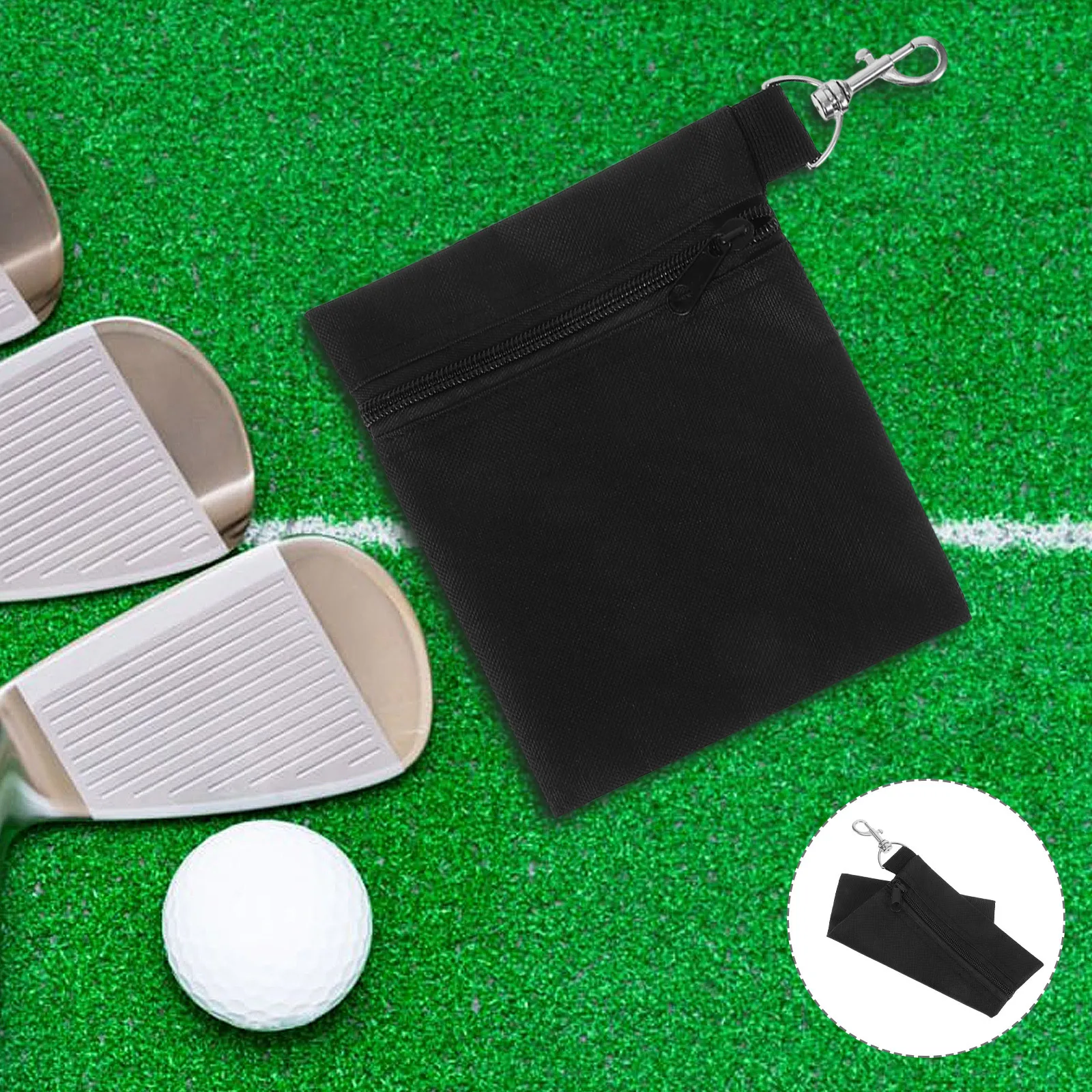 

2Pcs Golf Pouch Bag Sturdy Wear-Resistant Nylon Zipper Closure Portable Waist Clip Holder for Golf Tee Ball Marker