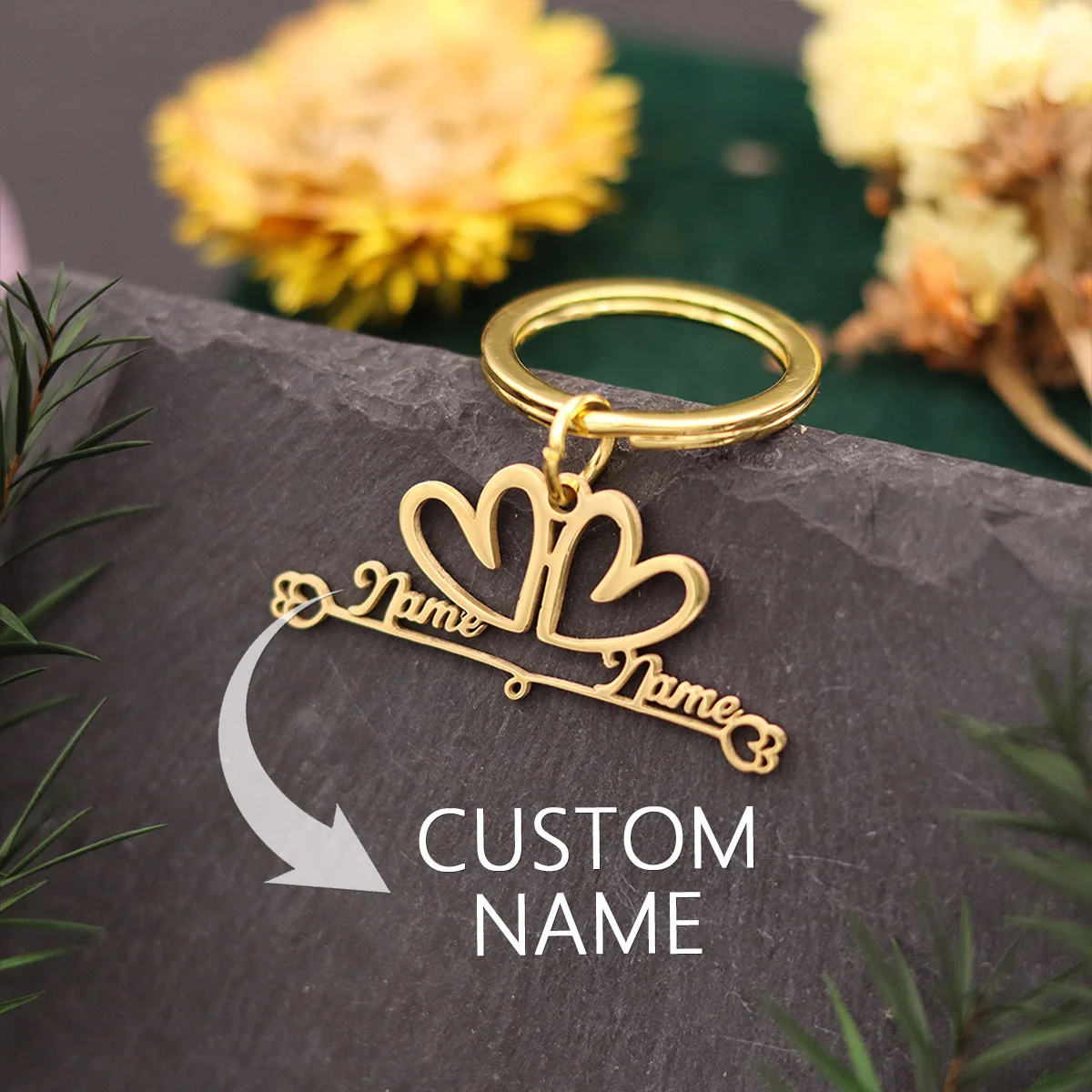 QIAMNI Personalized Custom Laser Engraved Letters Keychain Stainless Steel Flower Key Chains Handbag Car Keyring DIY Sweet Gifts