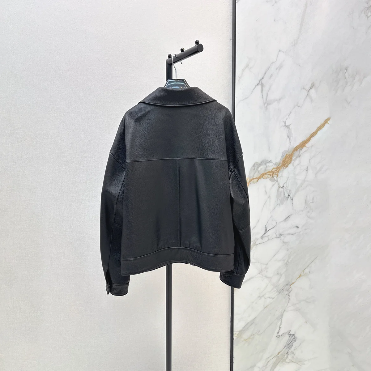 2026 High-Quality Women's Black Notched Collar Faux Leather Short Jacket Coat--hb808