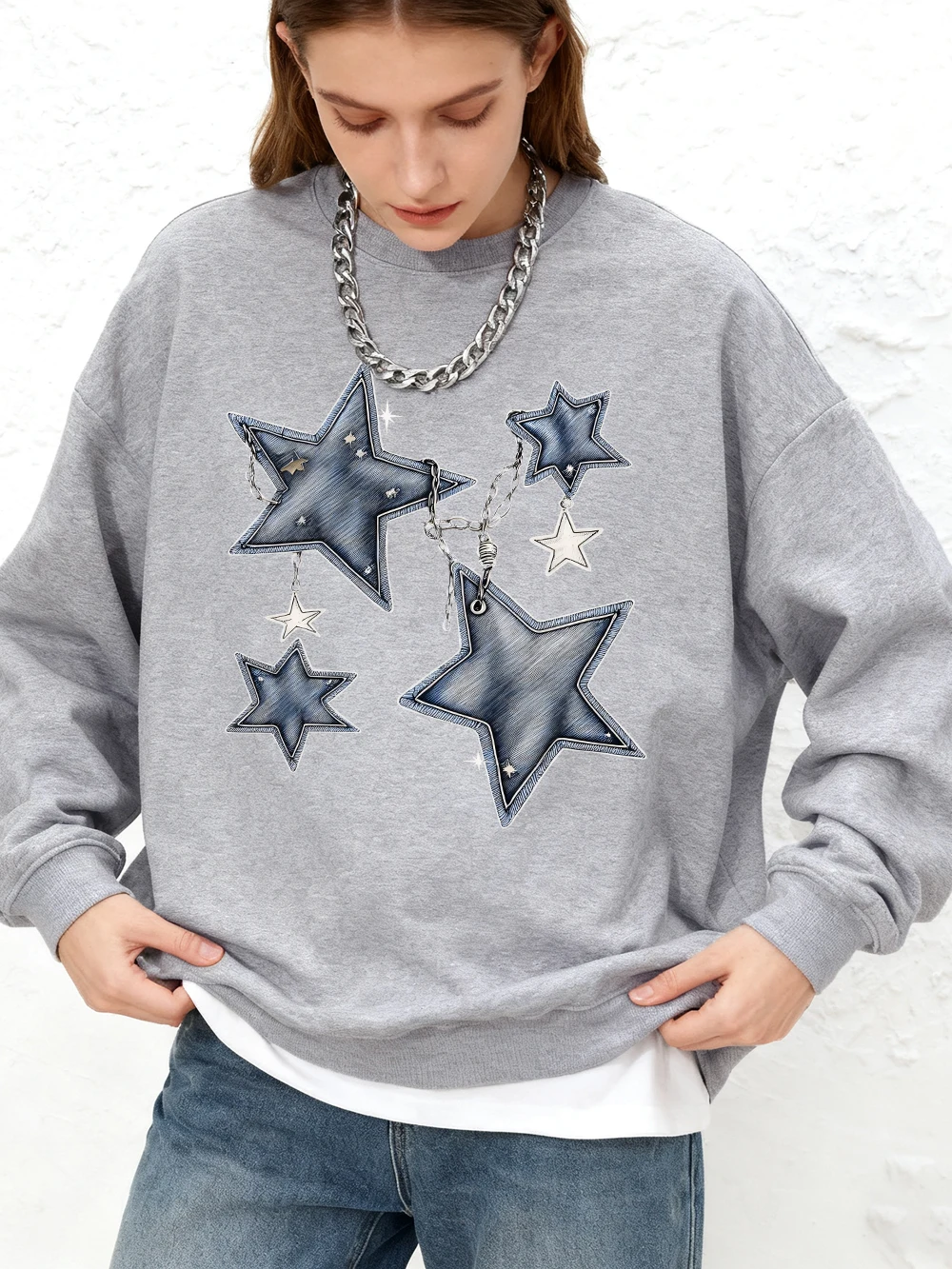 Pentagram And Chain Pattern Printed Womens Hoodies Autumn Jogging Sweatshirts Casual Oversized Crewneck Hoody Sports Clothes