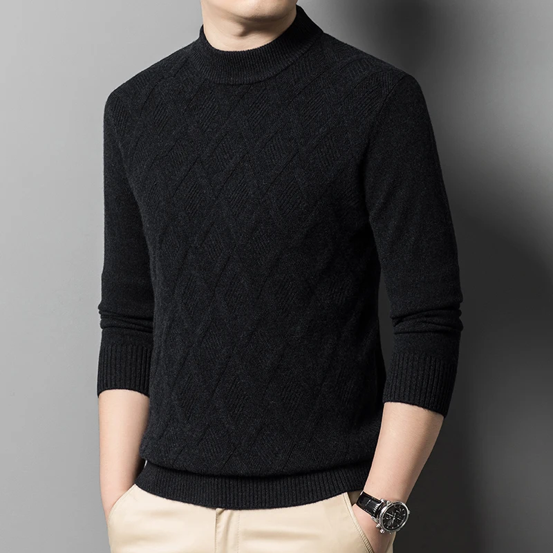 Autumn Winter Men's Mock Neck Sweater Classic Solid Color Casual Business Knitted Sweaters Social Outdoor Knit Tops Men Clothing