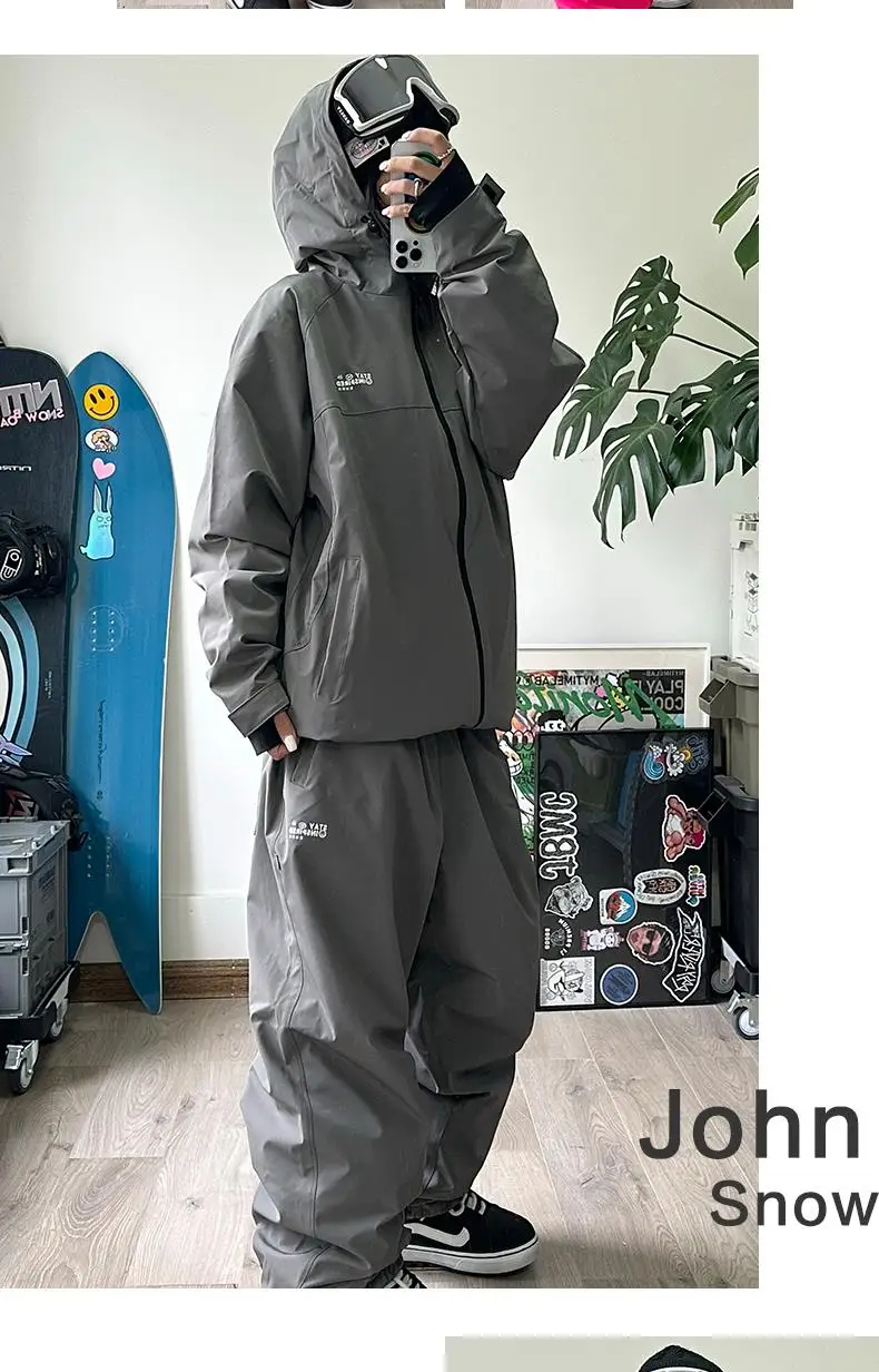 John Snow 2025 Neuer Unisex Ski-Anzug für Einzel- und Doppelbretter, Locker Geschnittener Wasserdichter Wärmehaltender Skianzug mit Skihose und Skijacke – Detail 18