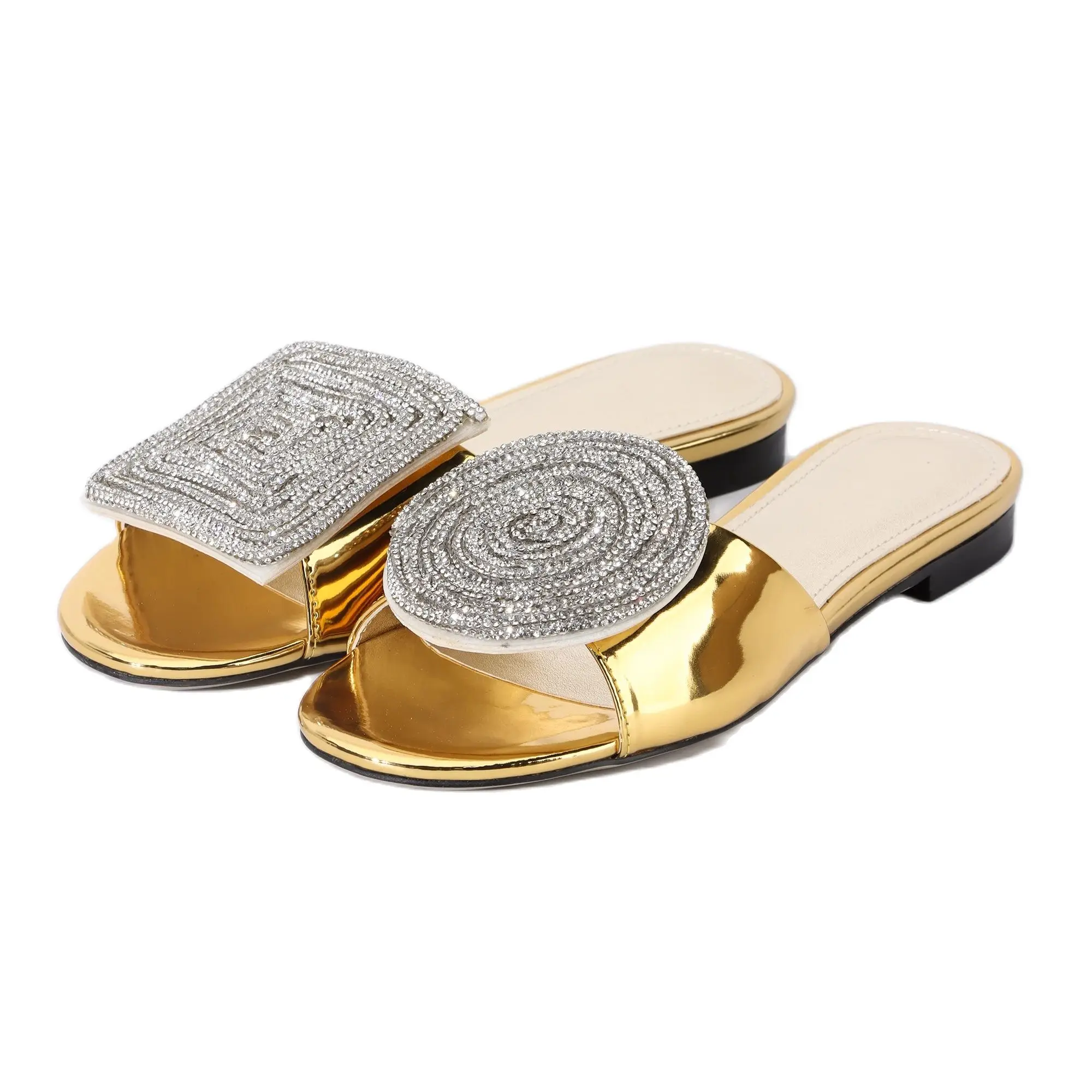 

High Quality Flat Mules Slippers For Women 2024 Summer Women's Fashion Design Gold Color Comfortabe Casual Slippers for Outside