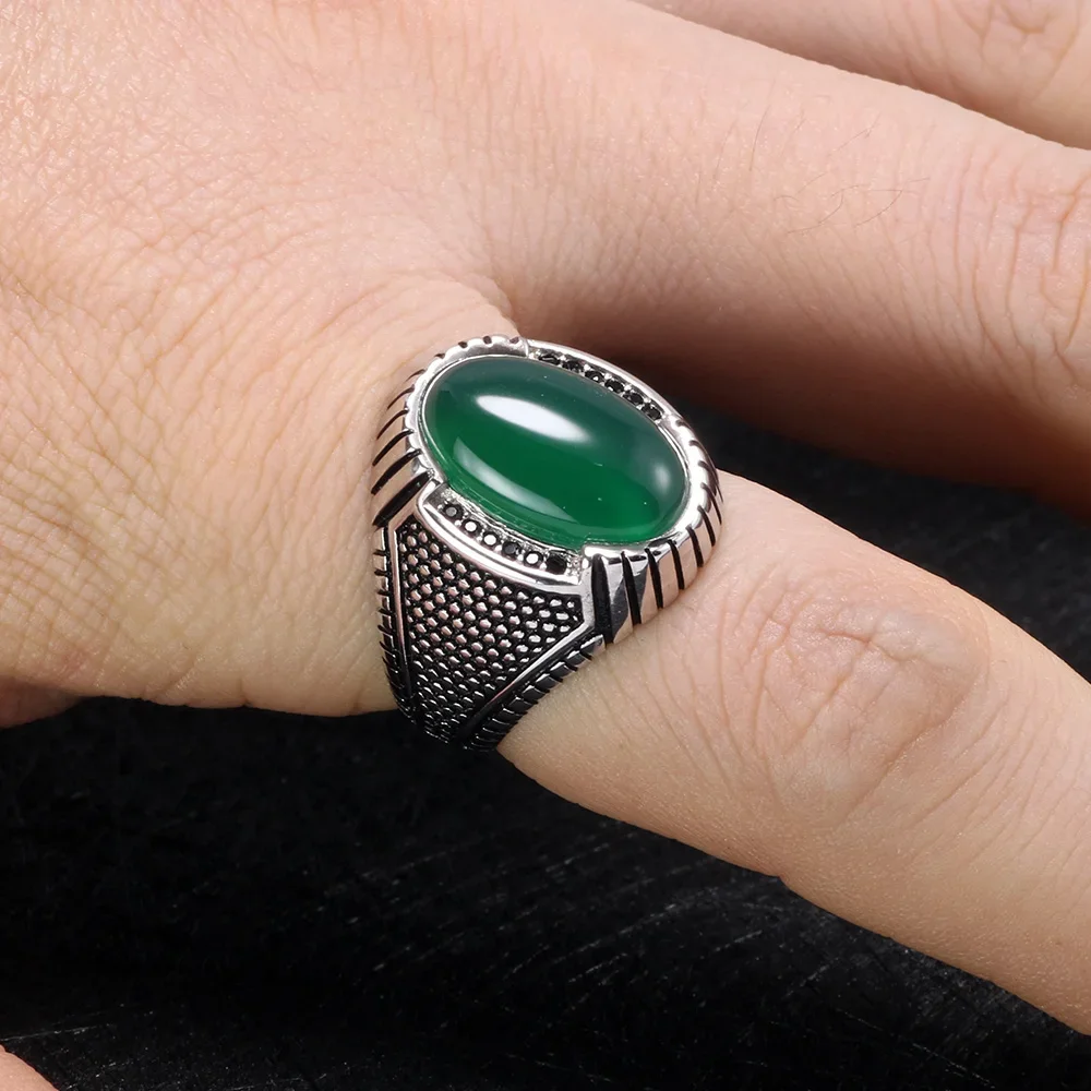 Guaranteed 925 Sterling Silver Rings Retro Vintage Turkish Rings For Men With Green Red Stones Turkey Jewelry Anillos Hombre