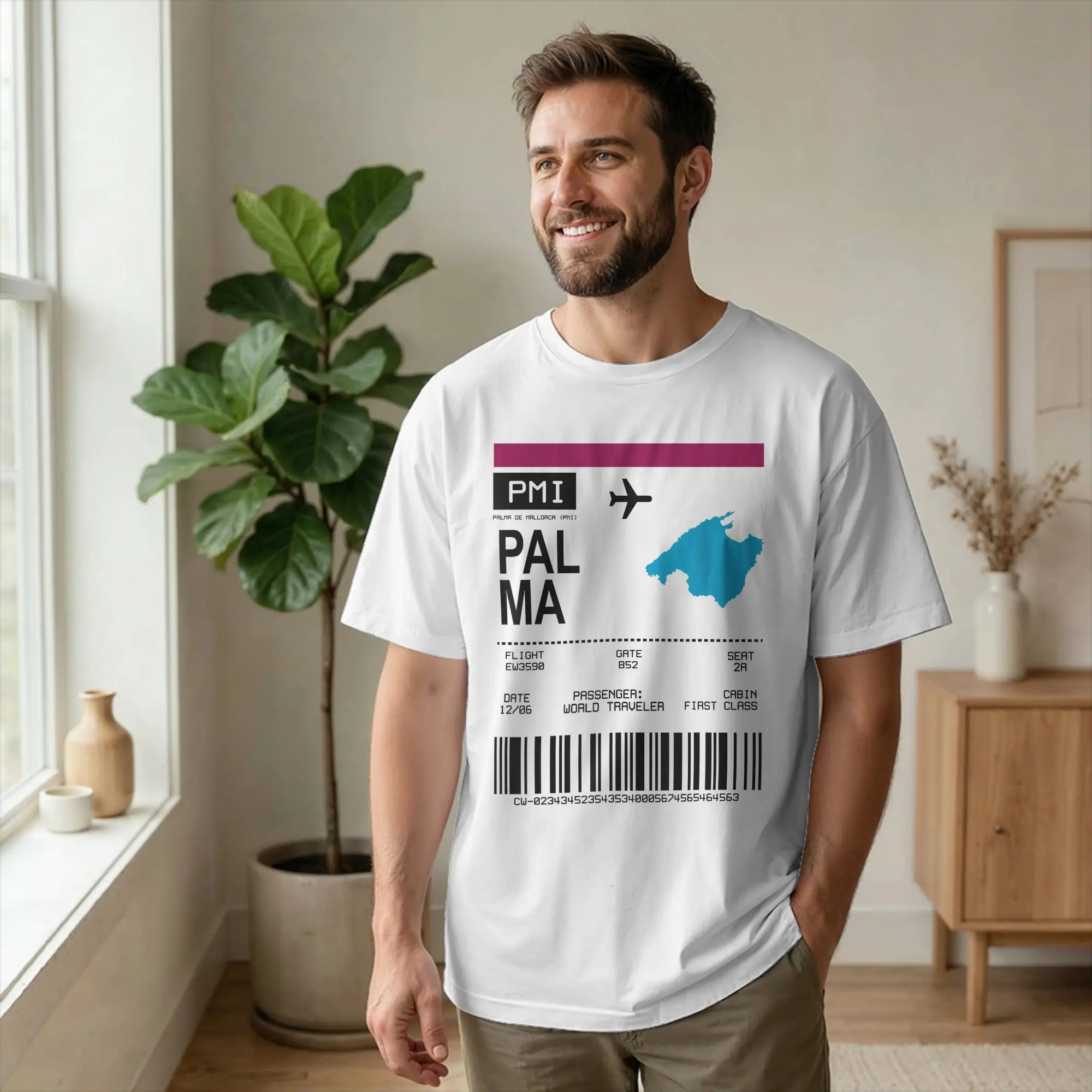 Fashion Bordticket Boarding Pass Palma Mallorca T-Shirt Men Crewneck 100% Cotton T Shirts Travel Tour Short Sleeve Tees merch