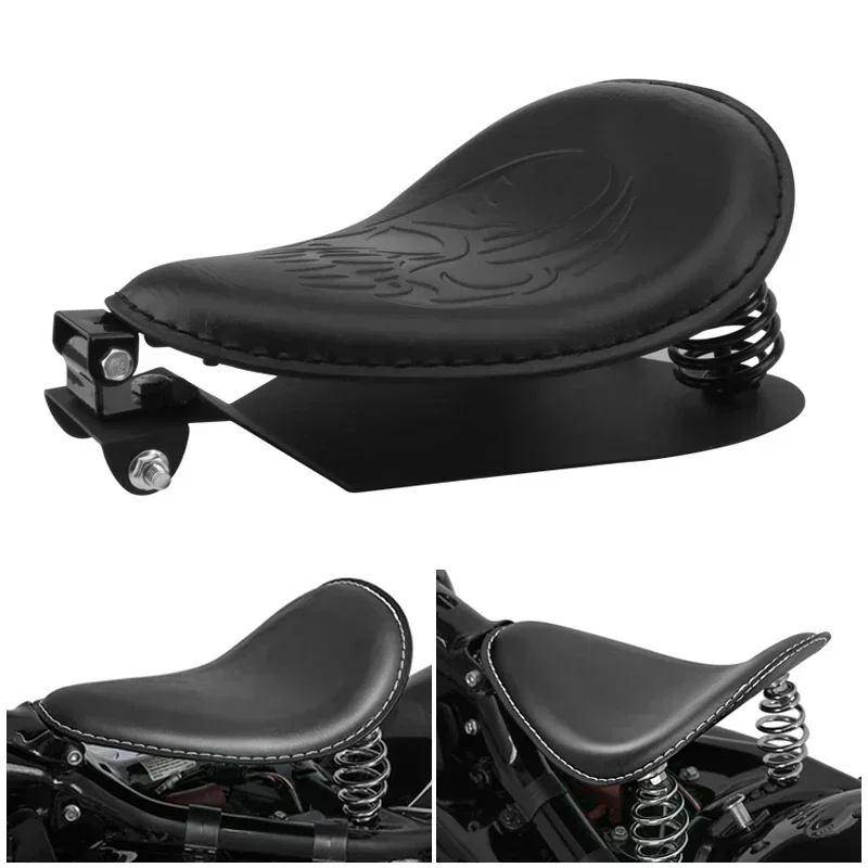 

Black Motorcycle Retro PU Leather Solo Seat Cushion 3" Spring Swivel Bracket For Harley Sportster Bobber Chopper