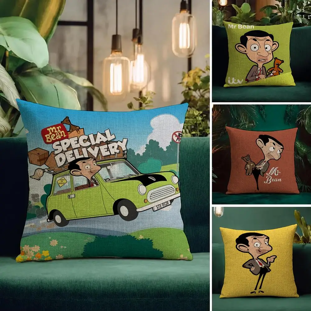 TV Series Mr. Bean Cushion Cover Natural Linen Pillowcase Set Cushion Cover for Sofa Bedroom Chair