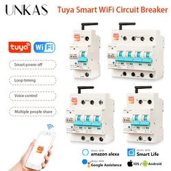 UNKAS 1P 2P 3P 4P Tuya App Wifi Circuit Breaker Interruptor Smart Life Timer Voice Remote Control Automatic Intelligent Switch