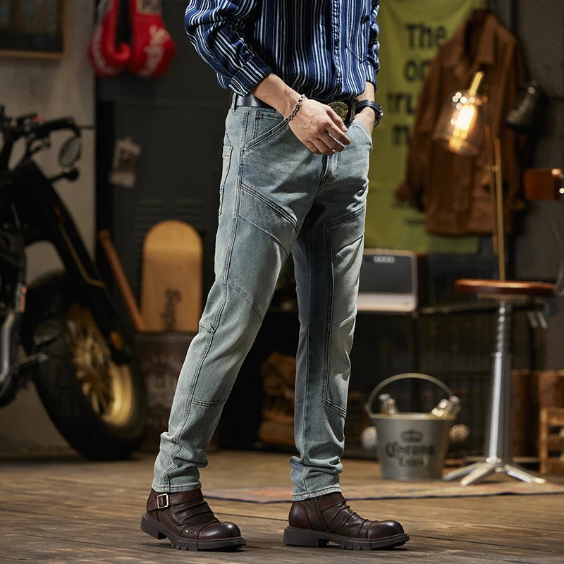 Waterproof Cycling Jeans Men's Skinny Motorcycle Pants Stretch Windproof Warm Motorcycle Anti-Fall Pants Fashion Slim-Fit Pants