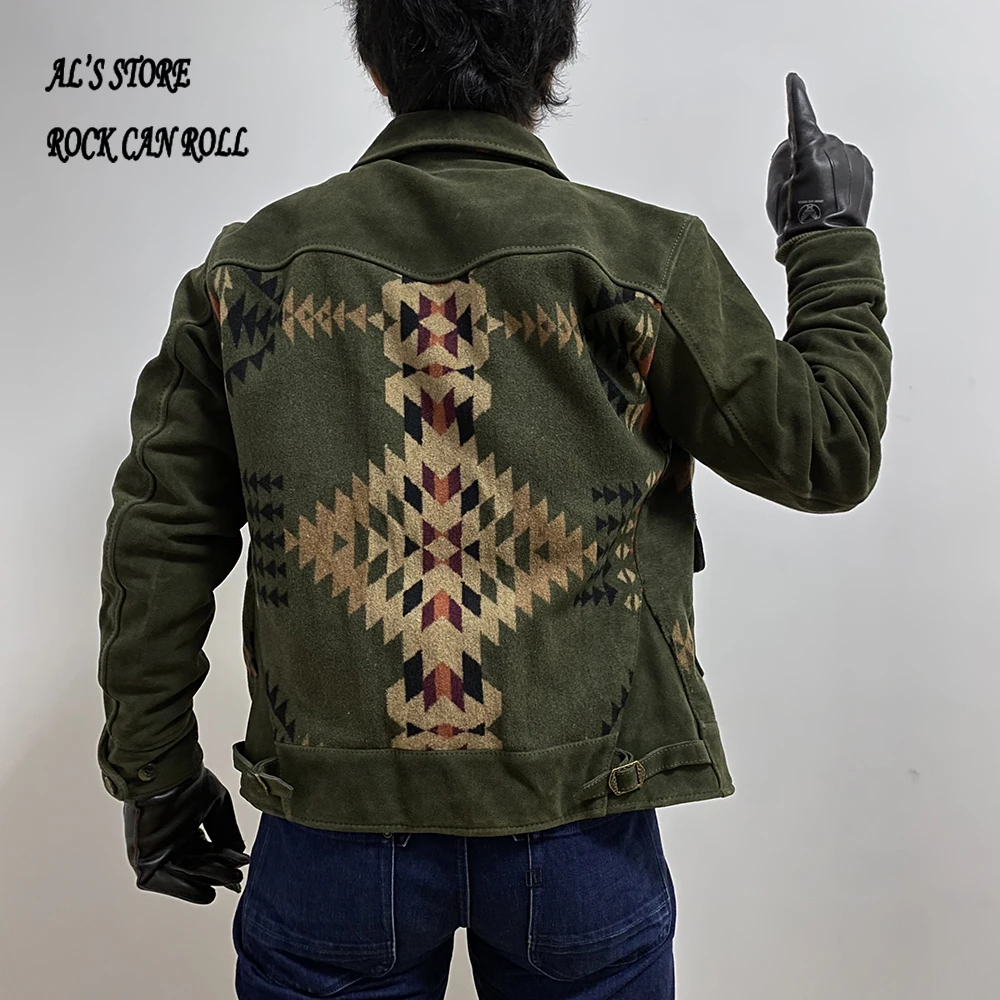 XW299 RockCanRoll Read Description! Super Quality Coat Genuine Cow Suede Leather & Wool Cowhide Stylish Durable Navajo Jacket