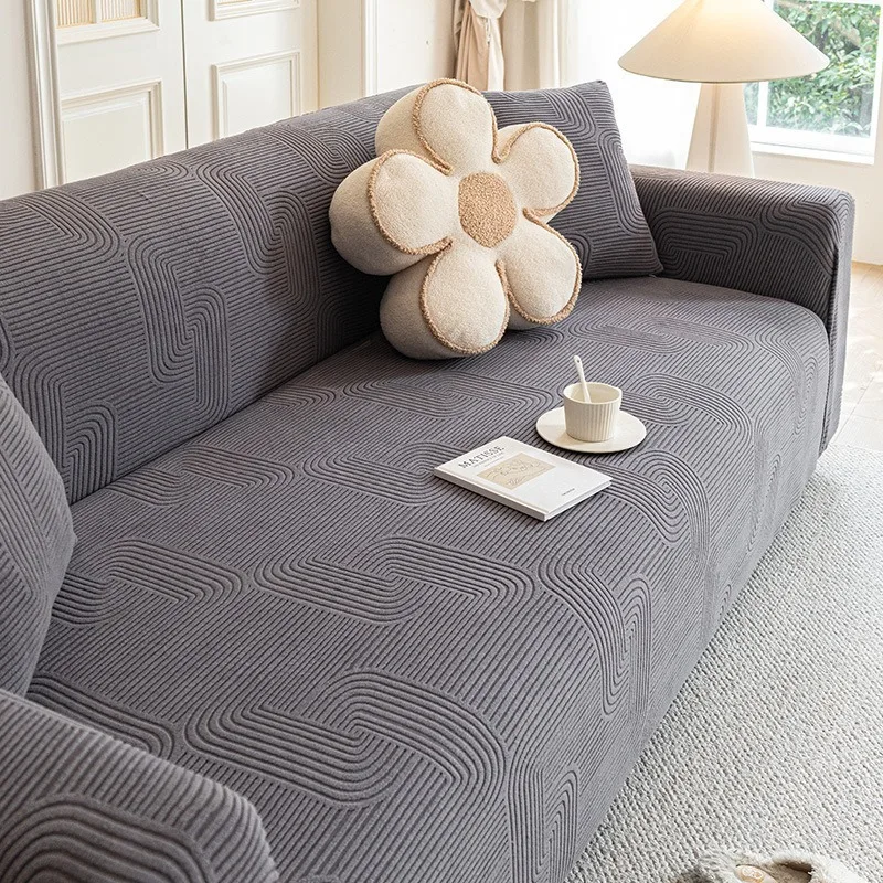 Easy Install Elastic Sofa Slipcover, Full Wrapped Anti-Slip Jacquard Couch Cover, Machine Washable Durable Furniture Protector