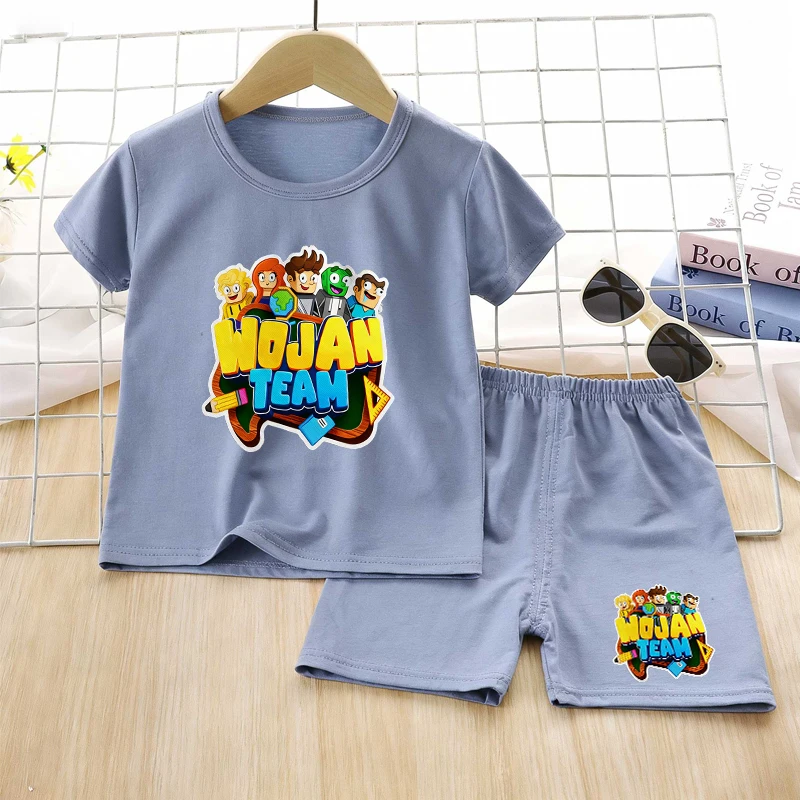 Conjunto de Pijamas de Verão para Crianças Wojan, Pijamas de Anime e Desenhos Animados, Roupas de Dormir para Meninos e Meninas, Camisetas de Manga Cu