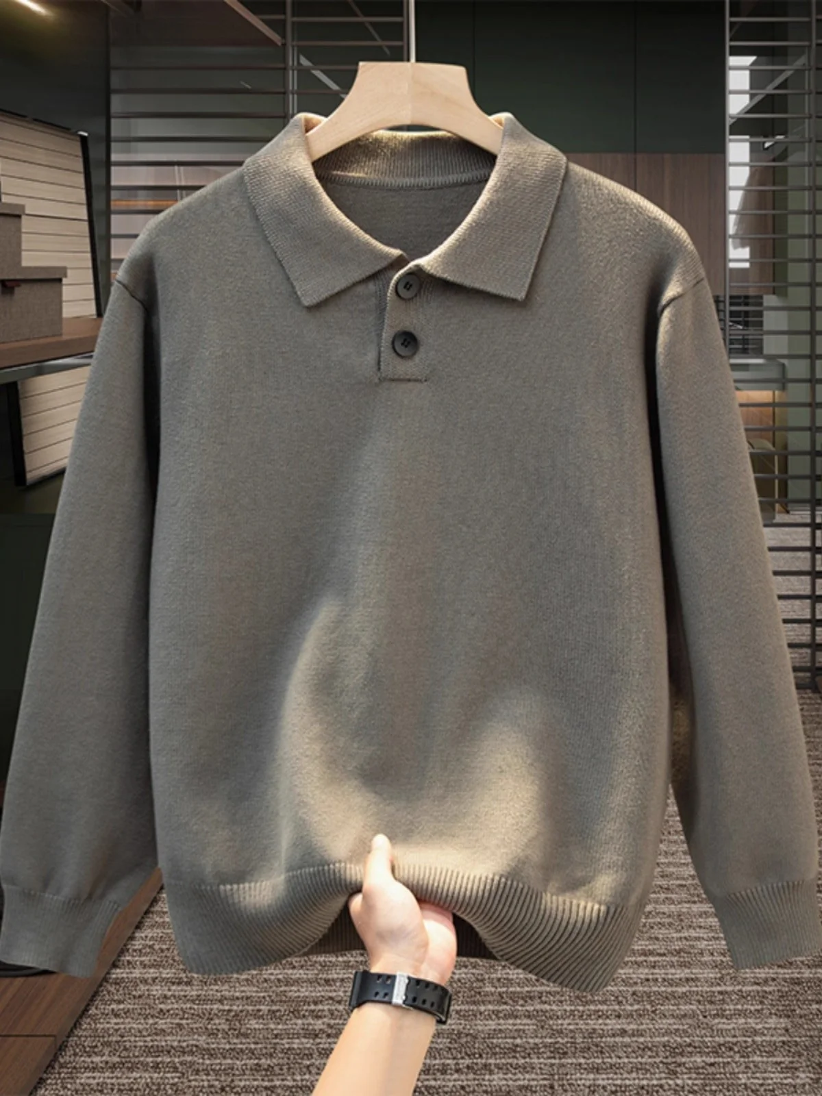 

Элитный вязаный мужской свитер с отложным воротником, повседневный, модный, зимний, из смесового хлопка...