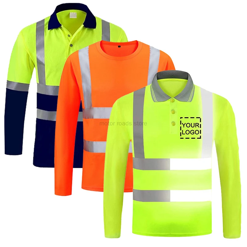 Wholesale Long Sleeve OEM Workwear Quick Dry Hi Vis Safety T-Shirt Reflective Work Construction Reflective Polo Shirts