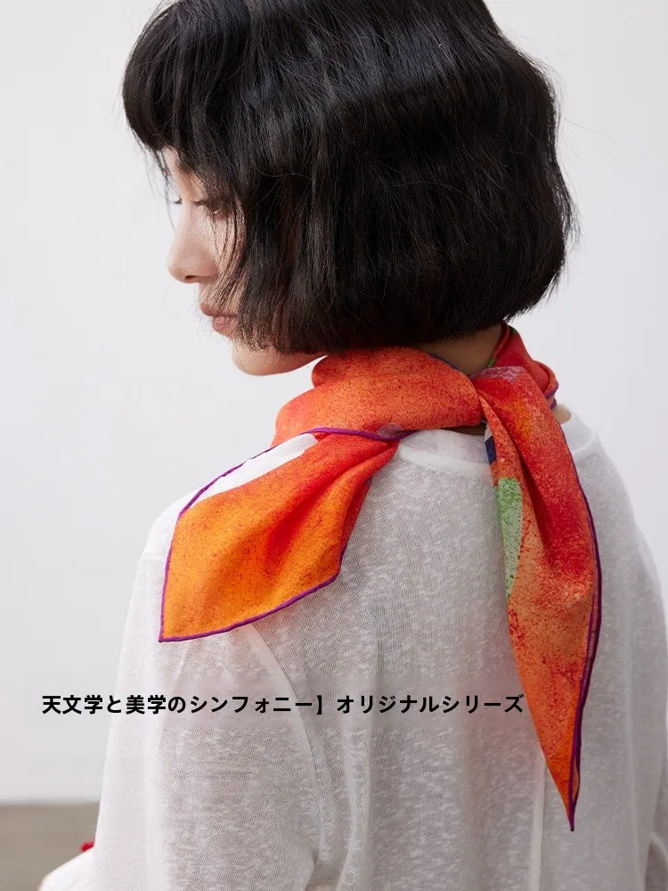 ngmei-天文美のシンフォニー-シルクスカーフ-本物のシルク-桑シルク-ネクタイ-夏の日焼け防止-小さな正方形のスカーフ