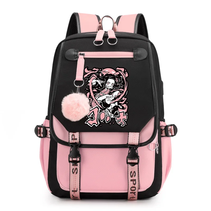 

Kamado Nezuko Pattern Harajuku Backpack Cute Kamado Nezuko Rucksack Fashion Casual Outdoor USB Backpack Anime Backpacks