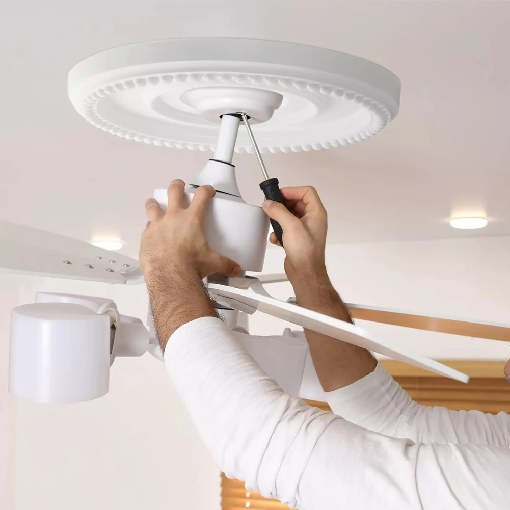 12inch Ceiling Medallion Round Split Molded PU Ceiling Medallion Decorative Ceiling Fan Light Fixtures Covers Plate