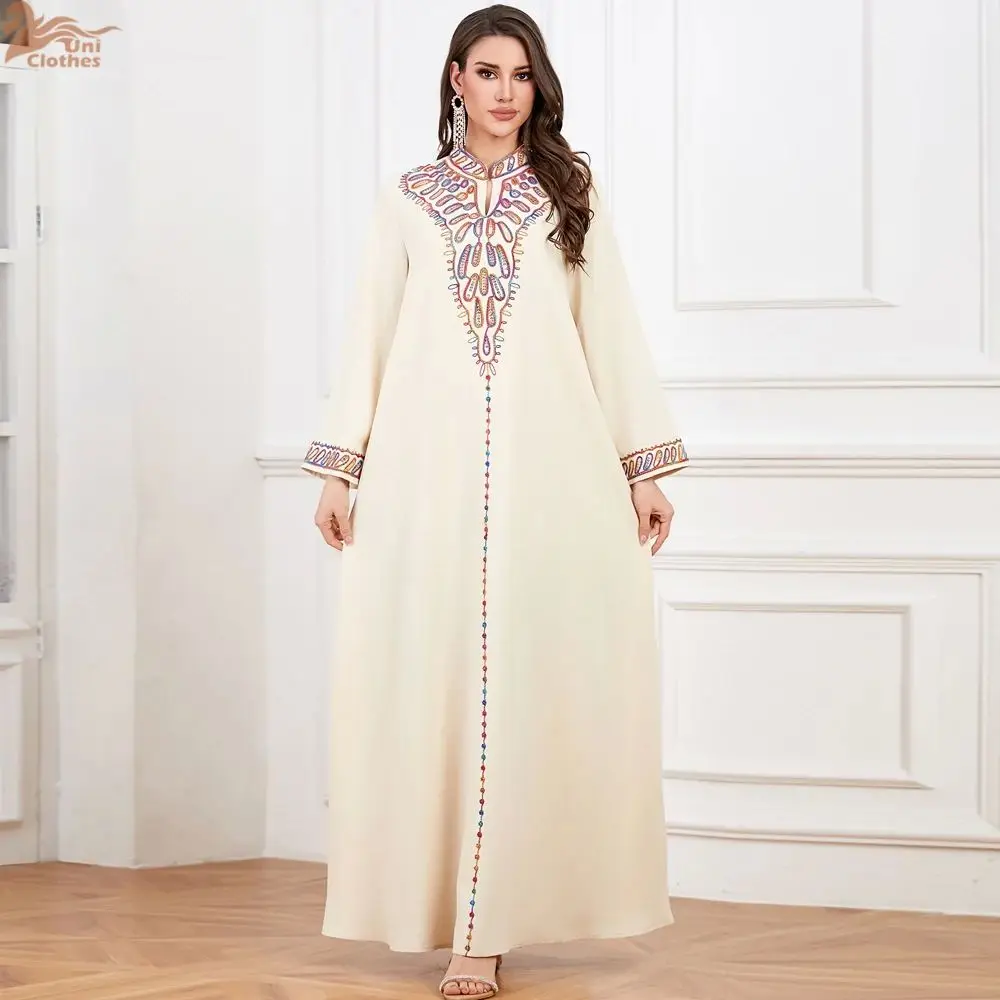

Мусульманское женское платье-макси Uni Dubai с вышивкой, длинная юбка А-силуэта, длинный рукав, мягкая ткань, зимняя одежда Ciwalk Sle