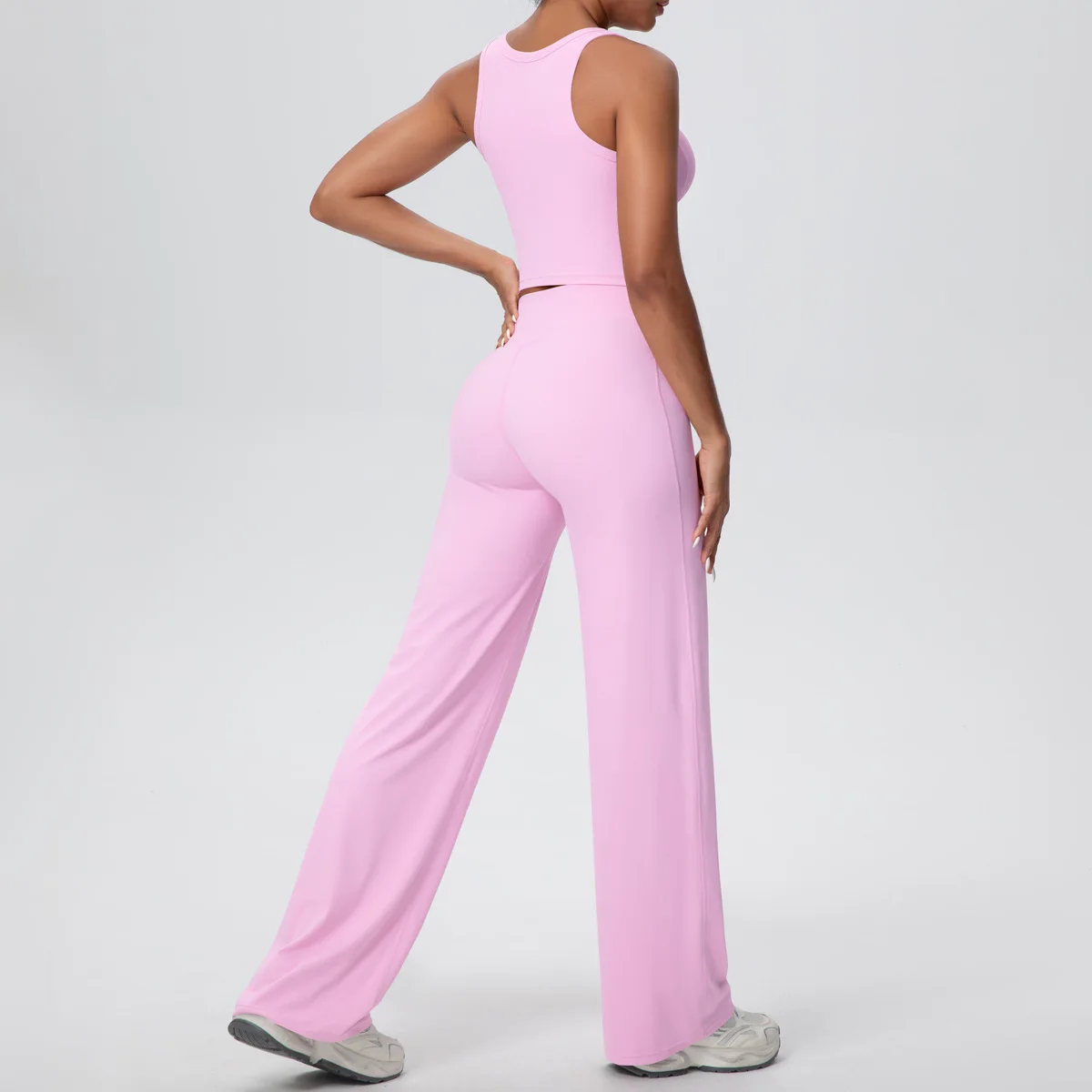 SEEKSUC Women Double Sided Brushed Solid Color Yoga Suit Breathable Long Wide-leg Pants Shockproof Vest with Pads Gym Sportswear