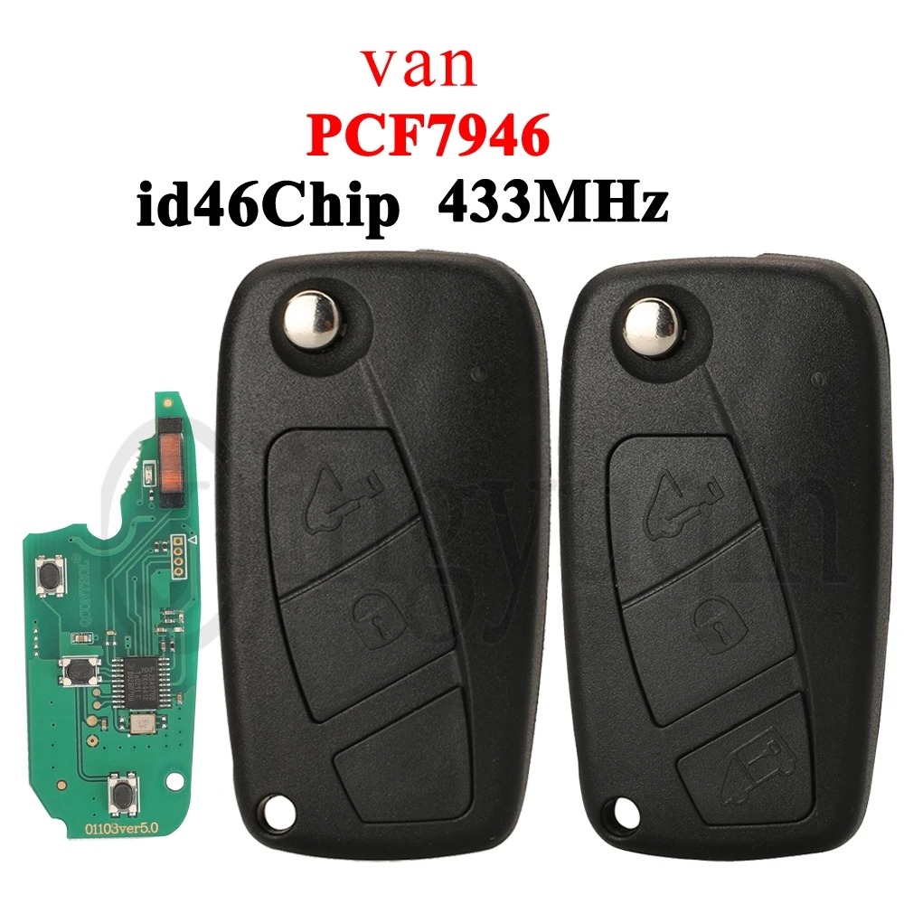 

jingyuqin 2/3 Buttons 433MHz PCF7946 id46 chip Remote VAN Car Key for Fiat Fiorino 500 Doblo Grande Punto Punto Evo Punto Qubo