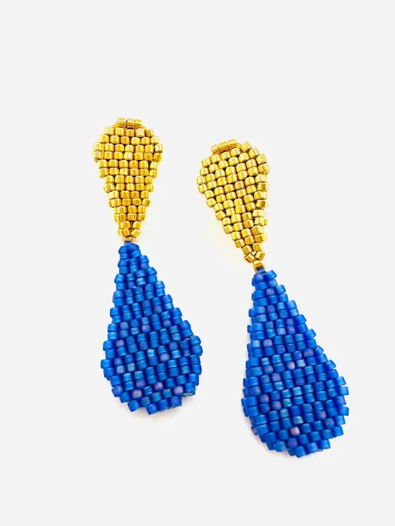 ZGMXR Rice bead earrings Fashion Water drop Pattern Color matching Alloy  female Hand-woven Original Bohemia Beaded earrings