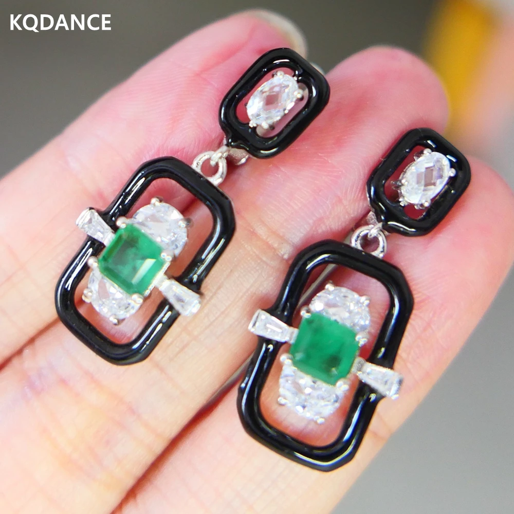 

KQDANCE High Craft 925 Sterling Silver Black Enamel Lab Sapphire Blue Emerald Green Ruby Red Stones Drop Earrings Jewelry New