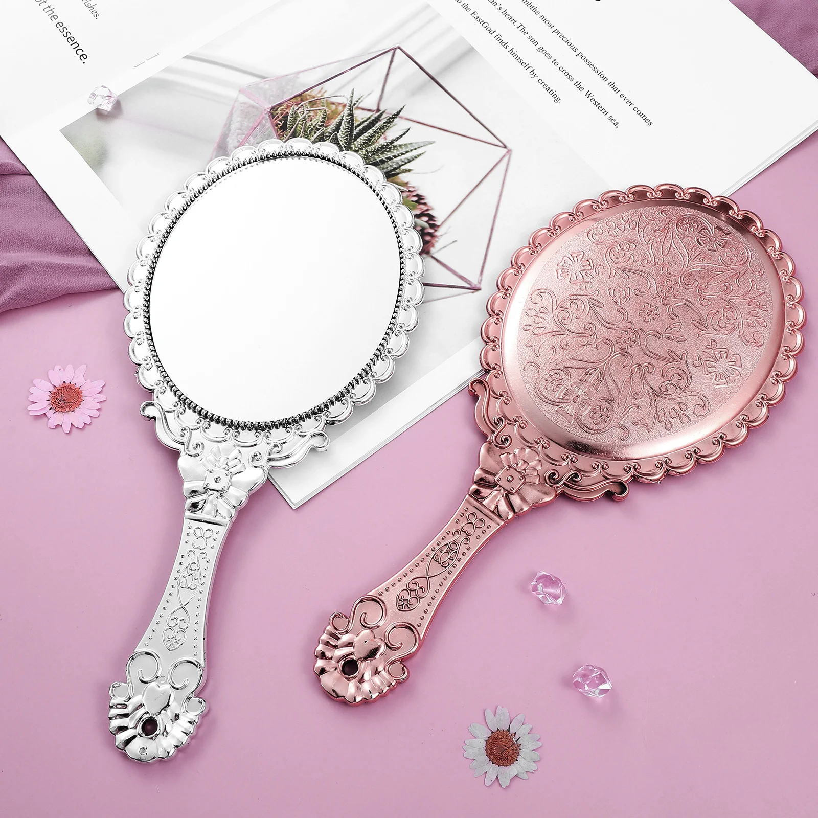 

2 Pcs Makeup Mirror Vintage Hand Holding Retro Hand-held Handheld for Women Mirrors