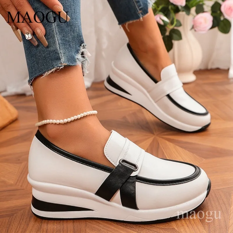 Mocassins compensés noirs et blancs pour femmes, style color block, décontractés, confortables, pour le bureau, tailles 36-43, Zapatos De Mujer