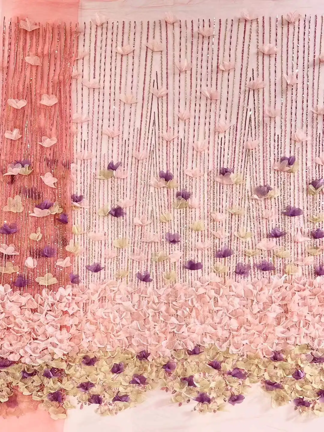 High Quality Fashion African Beaded Tulle Embroidery 3D Flower Sequins Lace Fabric for Wedding Dress Party Sewing