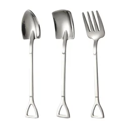 3PCS Thick Shovel Spoons Stainless Steel TeaSpoons Creative Coffee Spoon Fruit Fork For Ice Cream Dessert Scoop Tableware Set