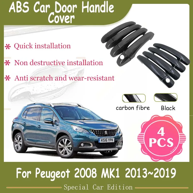 

Car Door Handle Covers For Peugeot 2008 MK1 A94 2013~2019 2015 2016 2017 2018 Black Carbon Fiber Accessories Stickers Catch Trim