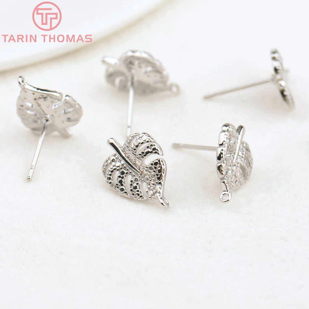 (2024)6PCS 10x14.5MM 24K Gold Color Brass Leaf Leaves Stud Earrings Earring Clip High Quality DIY Jewelry Making Findings