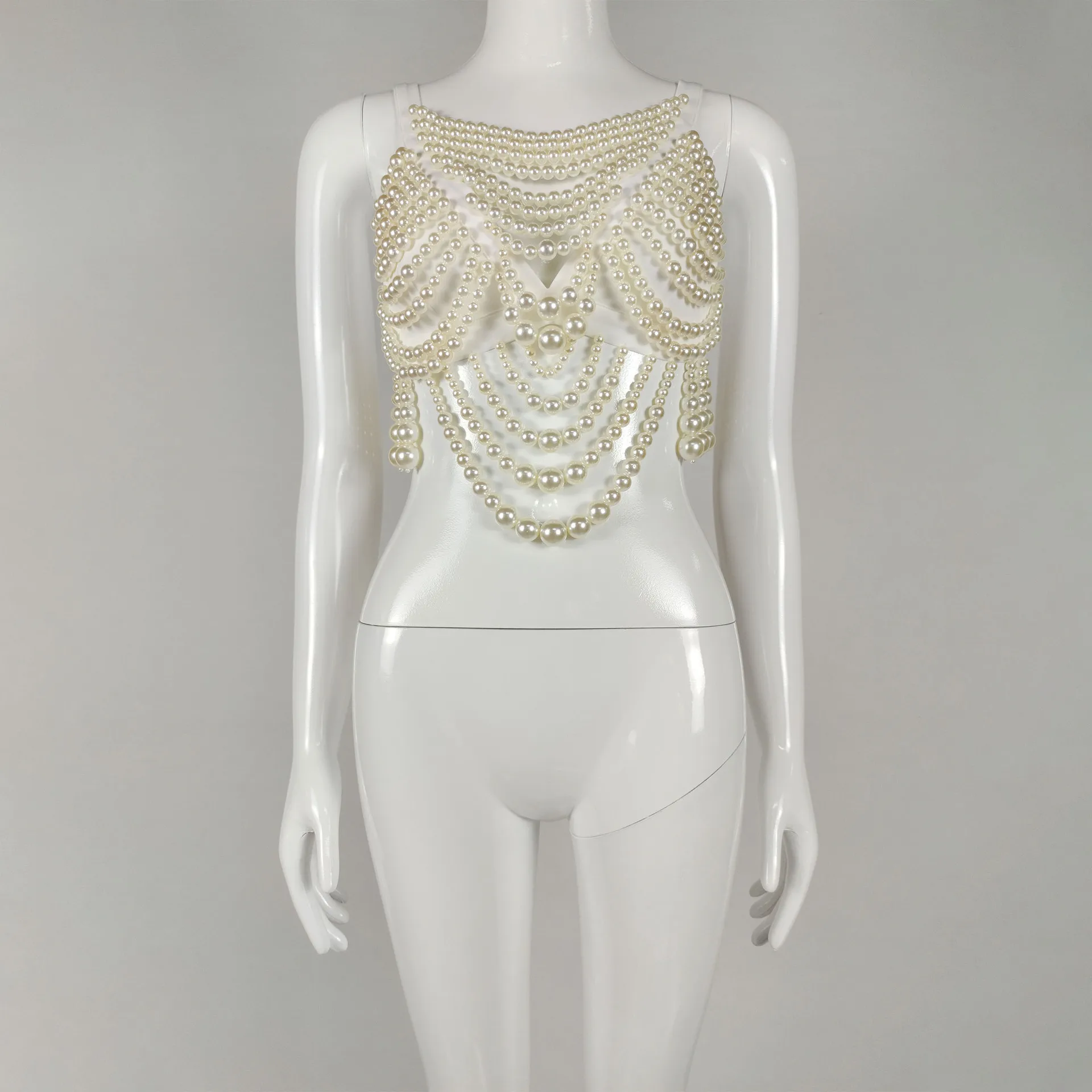 Body Jewelry Totally Hand-made Sexy Suspender Pearl vVst Adjustable Bra Chain Body Chain Adjustable Woman