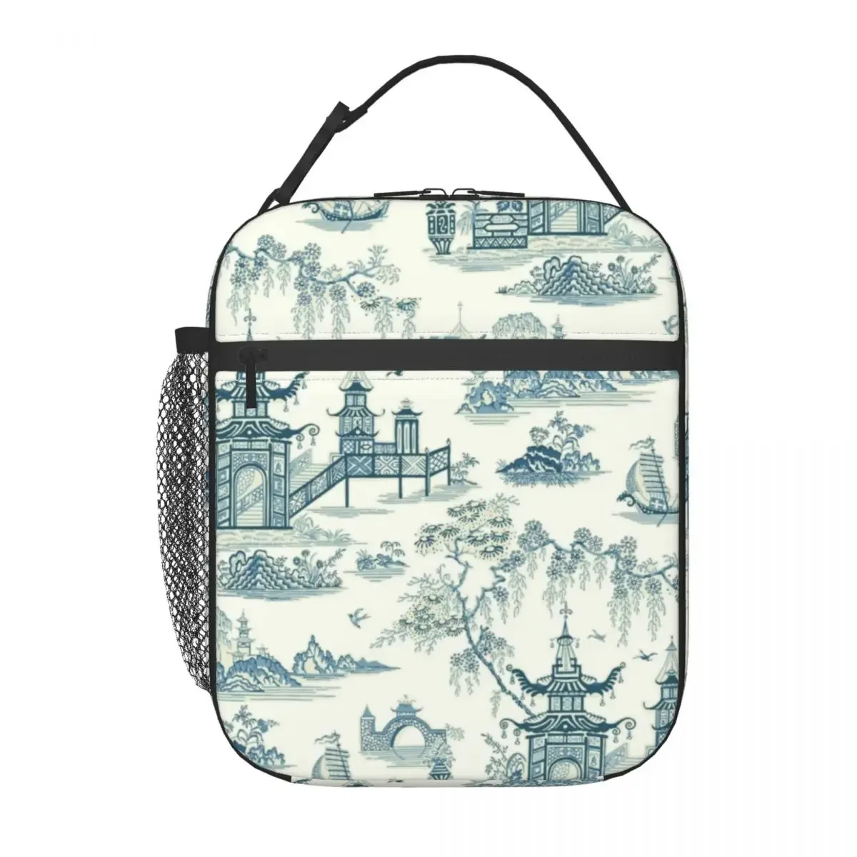 Oriental Pagoda Chinoiserie Vintage Temple Garden Insulated Lunch Bags for Outdoor Picnic Waterproof Cooler Thermal Bento Box