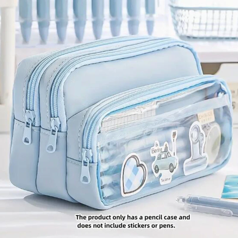 مقلمة ملونة أنيقة وبسيطة كورية وحقيبة أقلام شفافة ذات سعة كبيرة وحقيبة تنظيم أدوات مكتبية ومستلزمات مدرسية