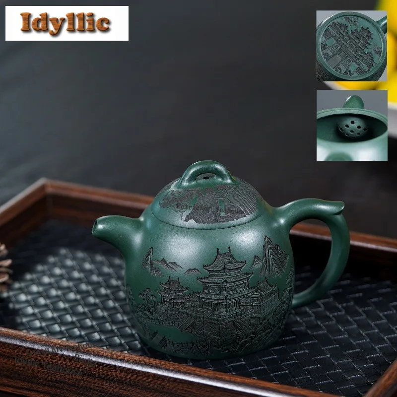 

340ml Boutique Yixing Purple Clay Teapots Handmade Qin Quan Pot Raw Ore Green Mud Kettle Zisha Tea Set Drinkware Accessories