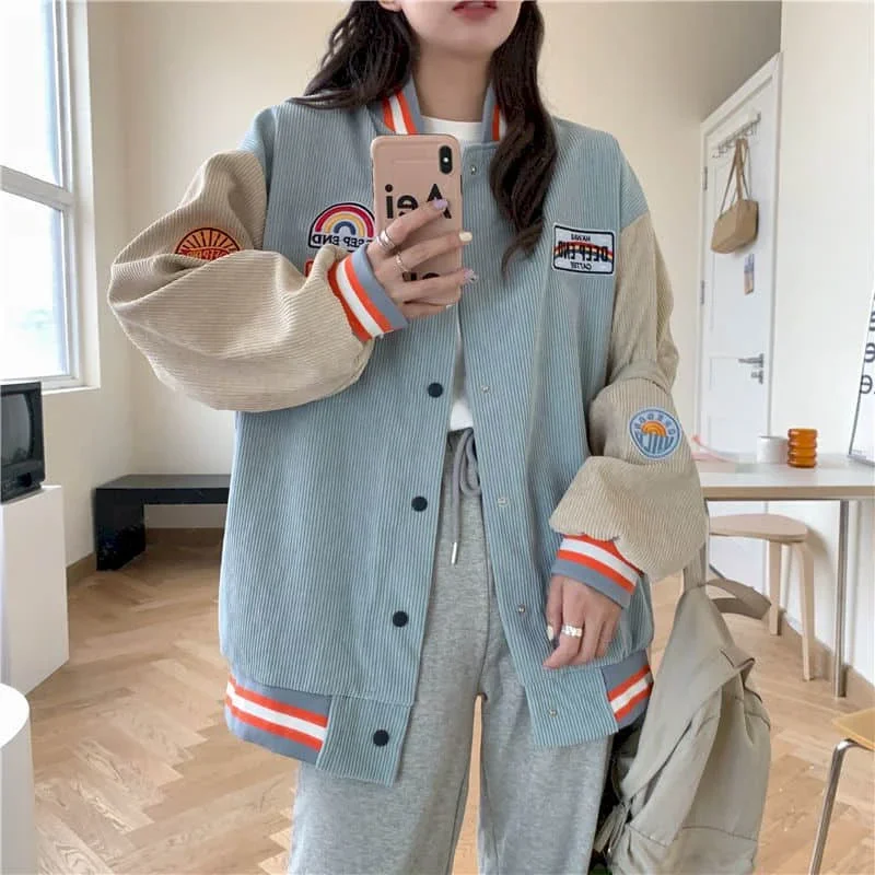 

Baseball Jackets Women Korean Style Womens Coat Oversized Jacket Goth Harajuku Fashion Cardigan Button Spring Autumn Trend Tops