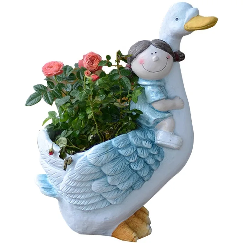 New creative animal flower pot cartoon doll riding swan flower pot container outdoor garden balcony decoration ornament