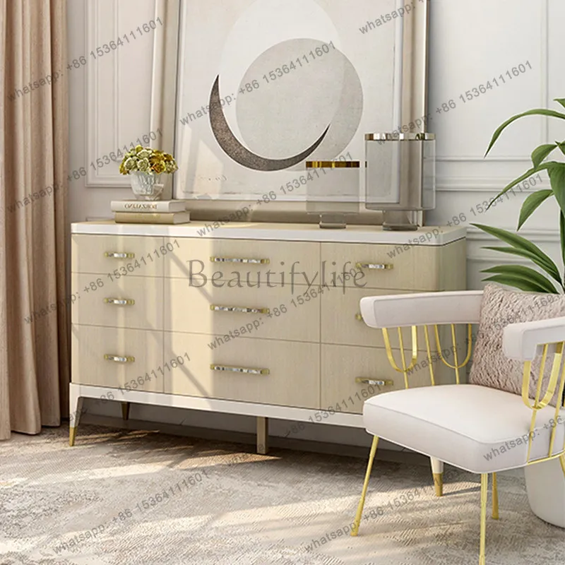 

Modern American light luxury chest, fashionable and simple maple leather living room, entrance cabinet