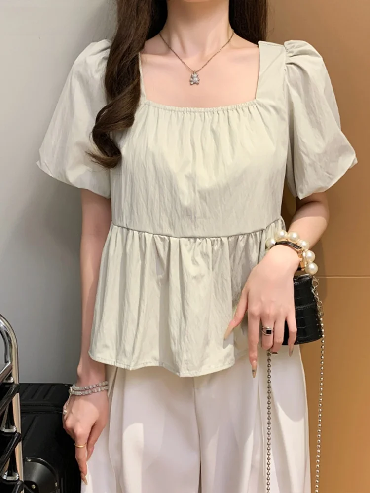 

La Chapelle Женский irt с квадратным воротником Ba Tie ort Sve Design Sensation Commute Faionable irt Ele Aosphere