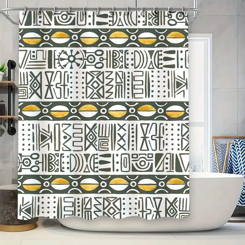 

Современная занавеска для душа с геометрическим рисунком и золотыми акцентами, декор для ванной комнаты в черные, белые оливково-зеленые полосы для домашней кухни или гостей b