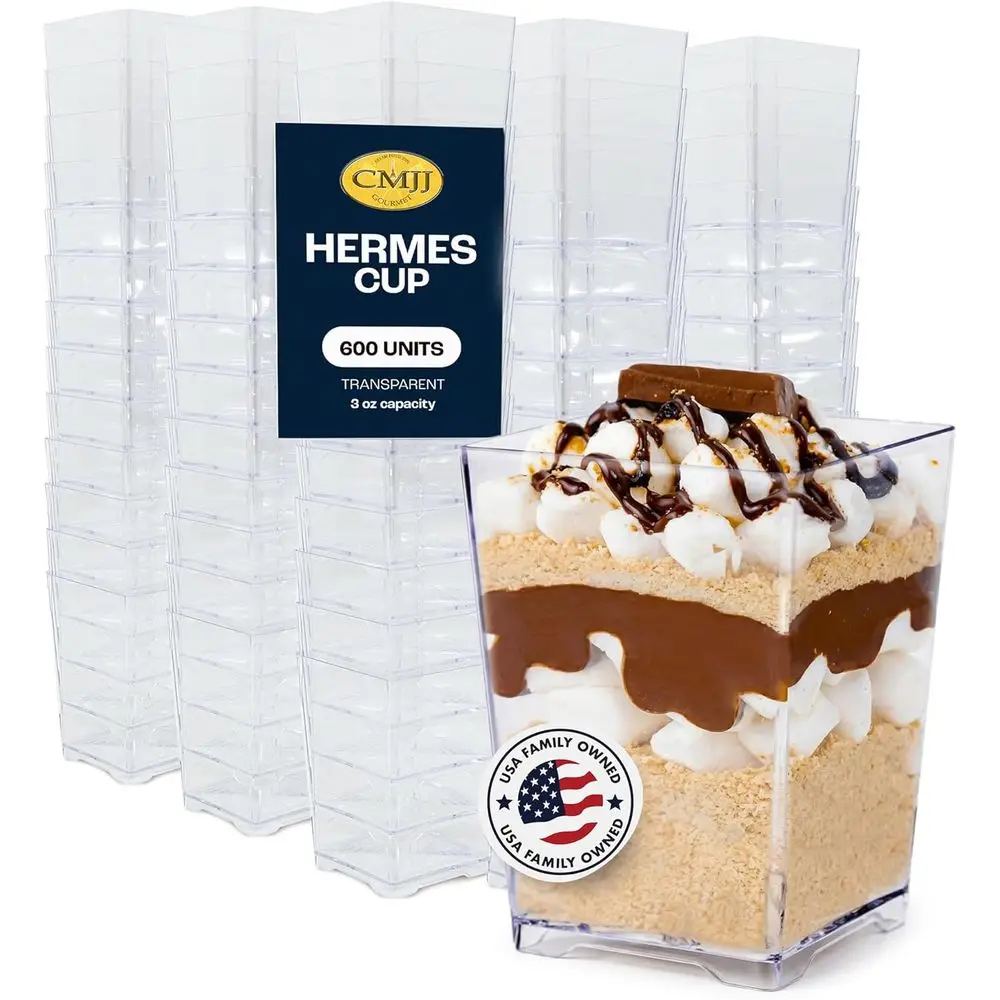 

600 штук, 4 унции. Квадратные маленькие пластиковые стаканчики для десертов профессионального качества, прозрачные, одноразовые, для вечеринок, десертов и закусок