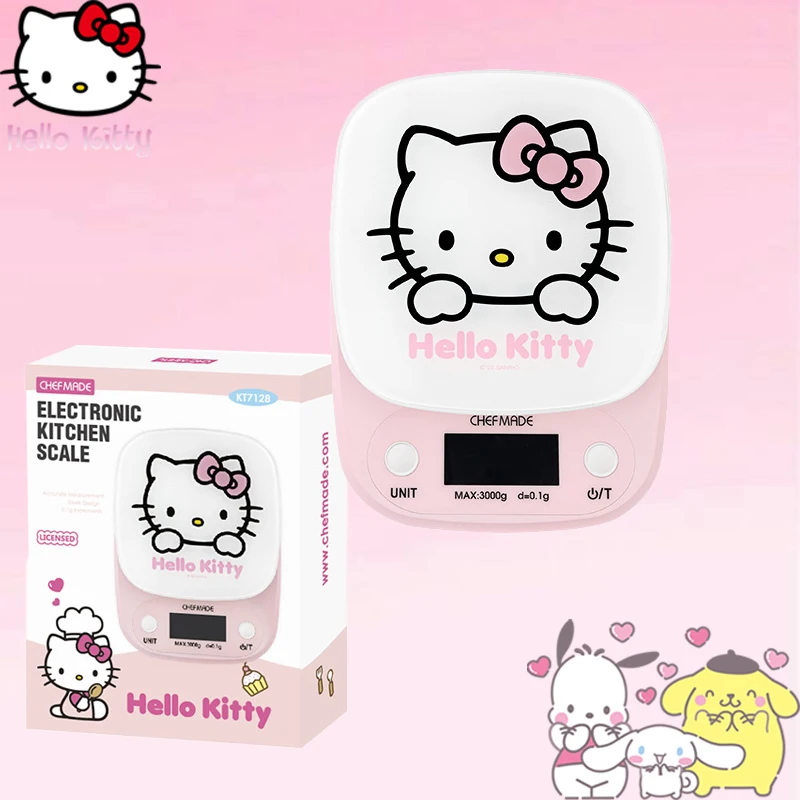 

Hello Kitty Electronic Scale Sanrios Anime Tempered Glass 0.1G Precision Non-Slip Mat Unit One Key Switch Kitchen Scale Gift