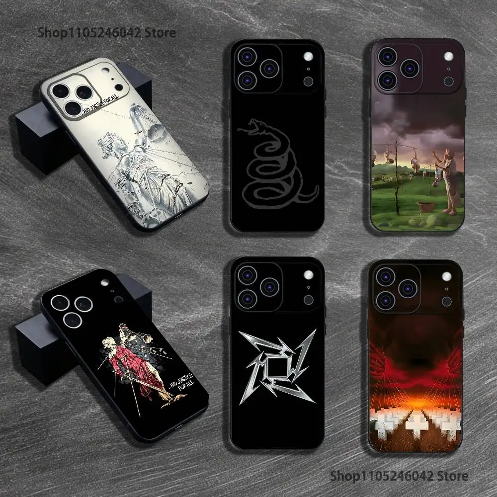 Logo Music M-Metallica Album For iPhone 18,17,16,15,14,13,12,Pro,Max,Plus Black Soft Cover Phone Case