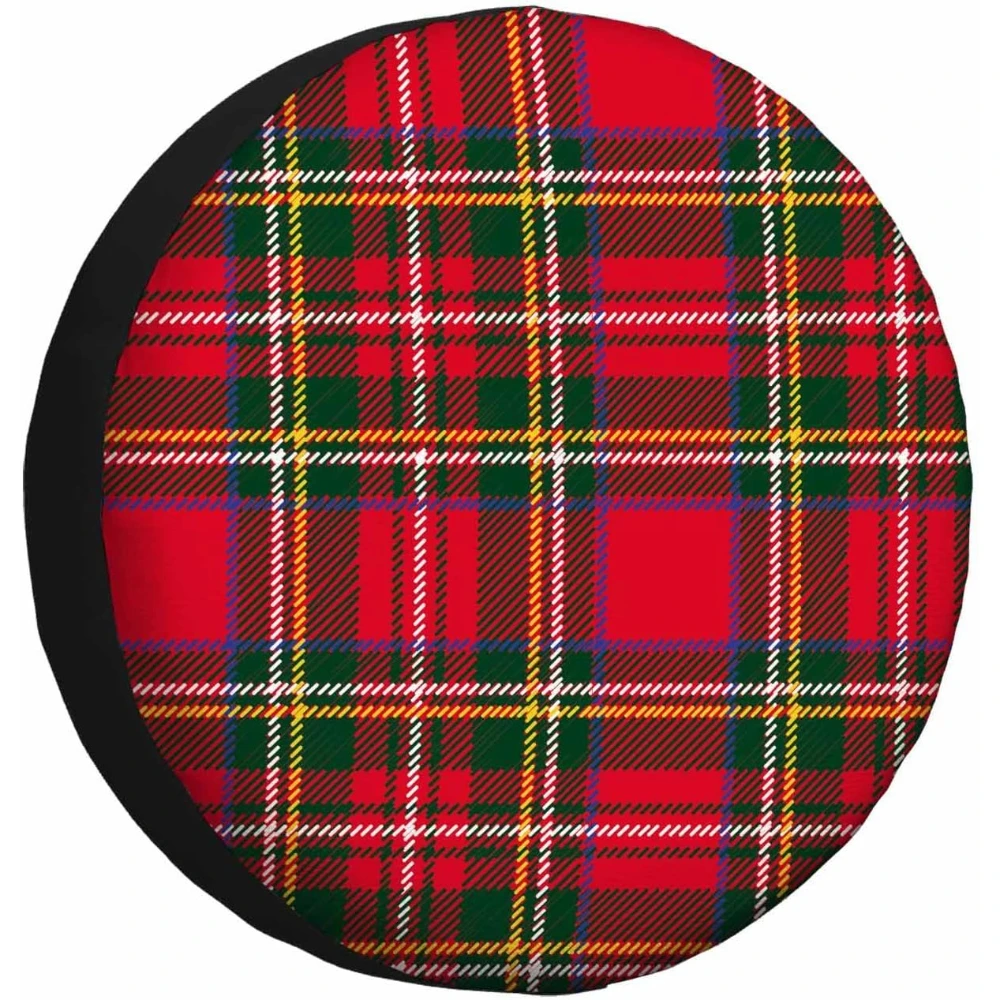 Tartan Plaid Spare Tire Cover Traditional Red Black Green Checkered Scottish Christmas New Year Weatherproof Wheel Protectors