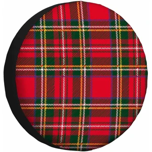 Tartan Plaid Spare Tire Cover Traditional Red Black Green Checkered Scottish Christmas New Year Weatherproof Wheel Protectors